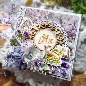 kartka komunijna w odcieniach fioletu