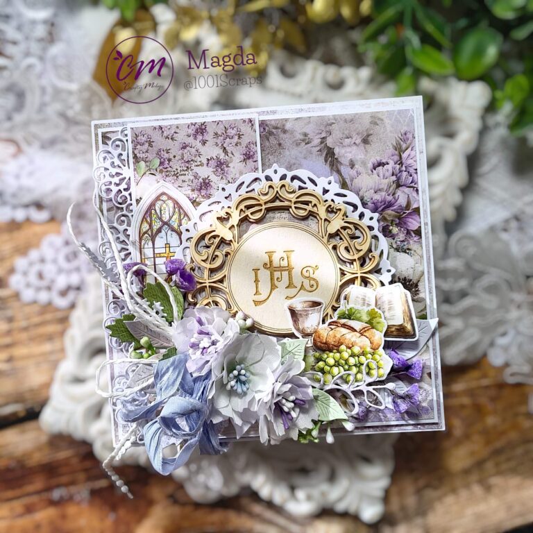 kartka komunijna w fiolecie